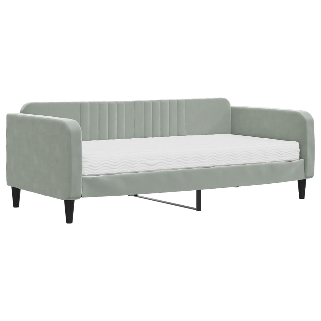 vidaXL Καναπές Κρεβάτι με Στρώμα Ανοιχτό Γκρι 90x190 εκ. Βελούδινος