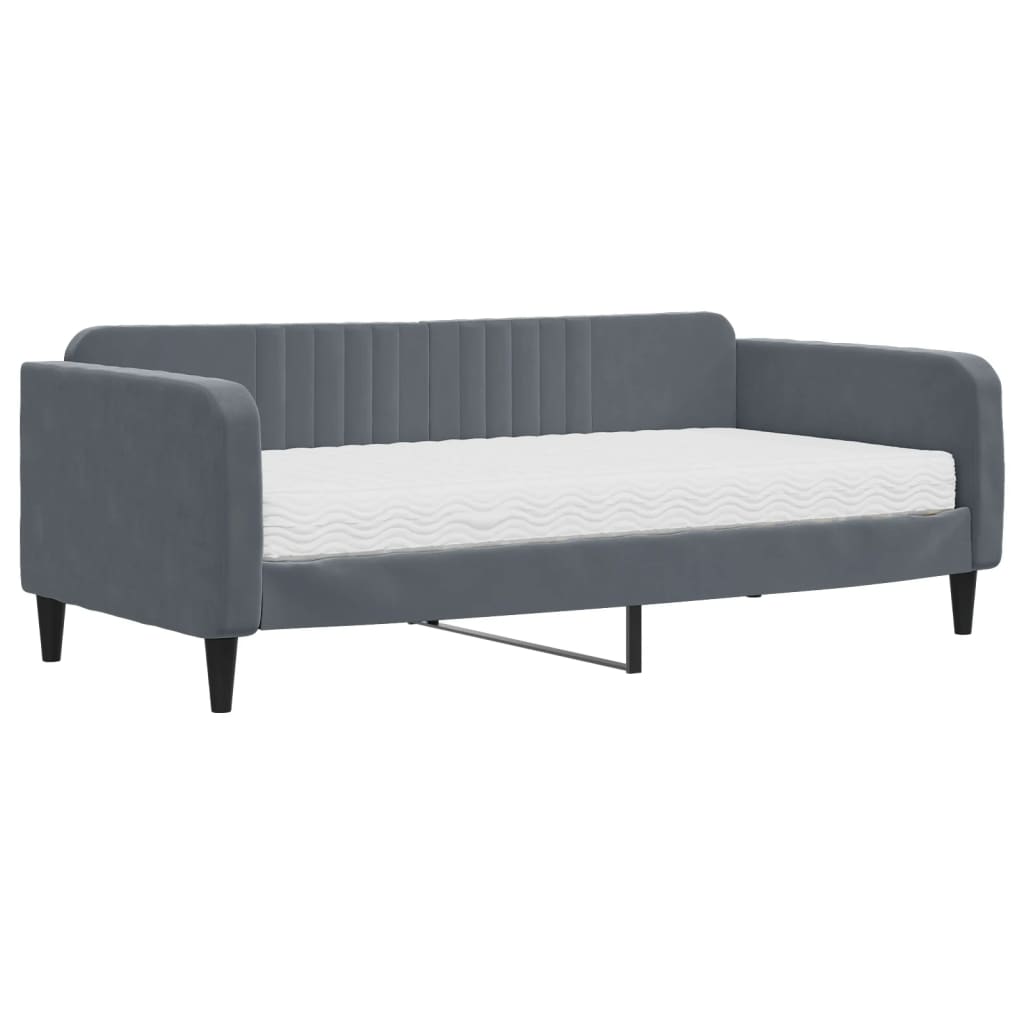 vidaXL Κρεβάτι ημέρας με στρώμα σκούρο γκρι 90x190 cm Βελούδο