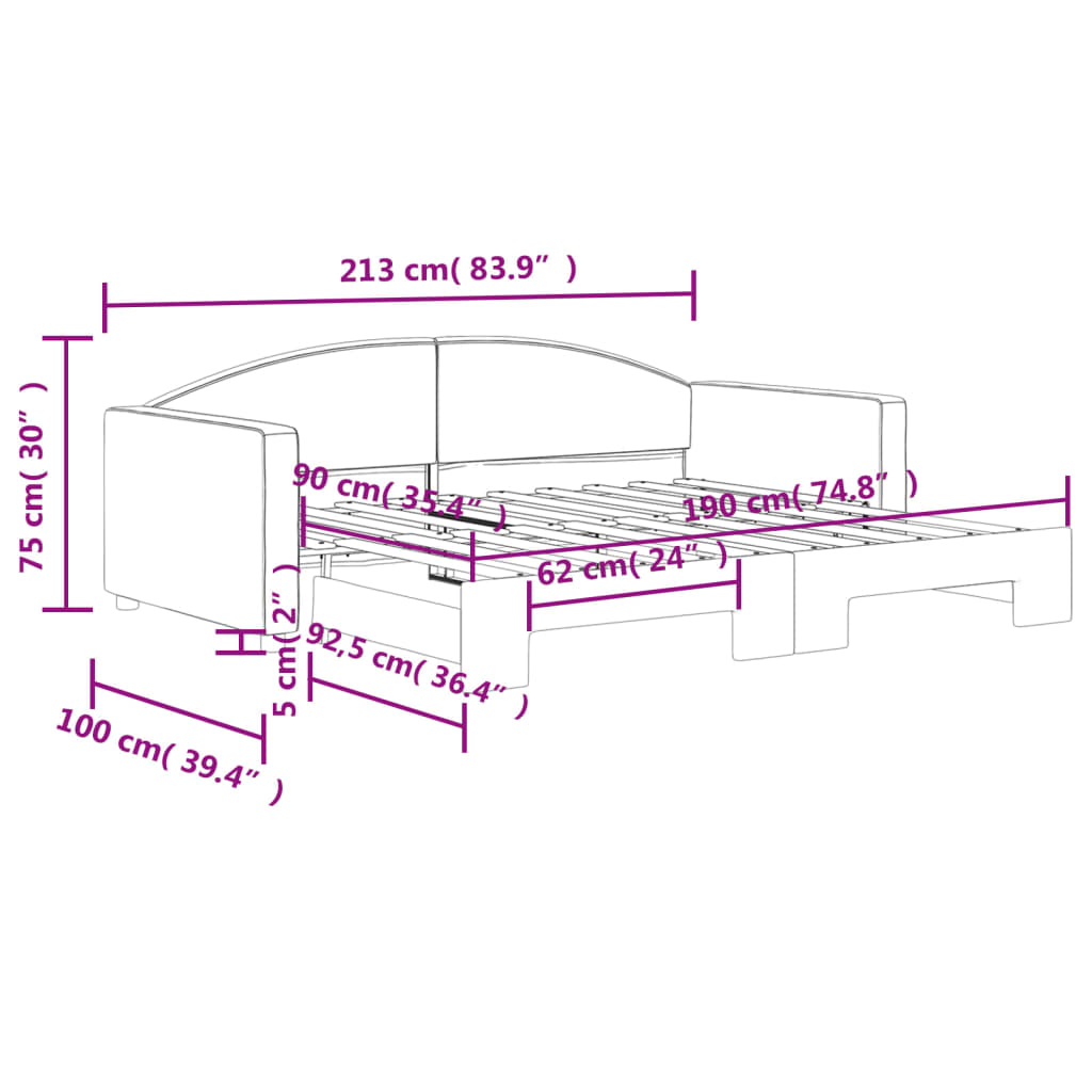 vidaXL Καναπές Κρεβάτι Συρόμενος Σκούρο Γκρι 90 x 190 εκ. Ύφασμα