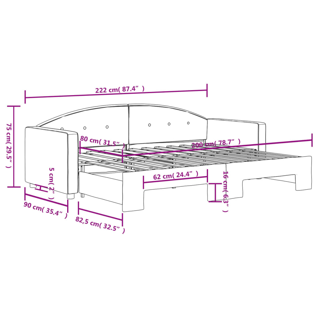 vidaXL Καναπές Κρεβάτι Συρόμενος Μαύρος 80 x 200 εκ. Βελούδινος