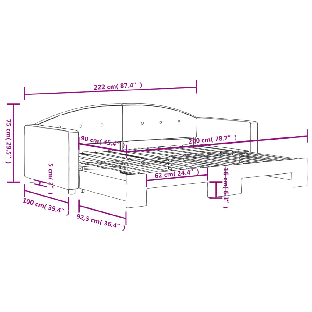 vidaXL Καναπές Κρεβάτι Συρόμενος Ροζ 90x200εκ Βελούδινος