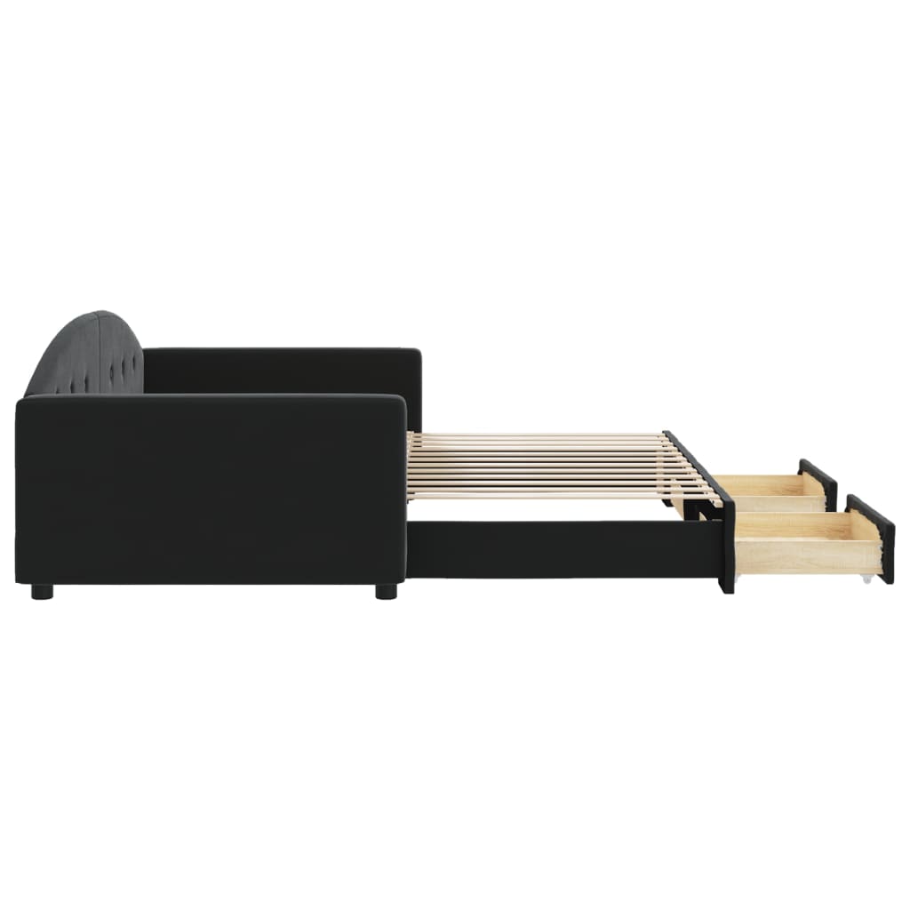 vidaXL Καναπές Κρεβάτι Συρόμενος Μαύρο 100x200 εκ. Βελούδινος Συρτάρια