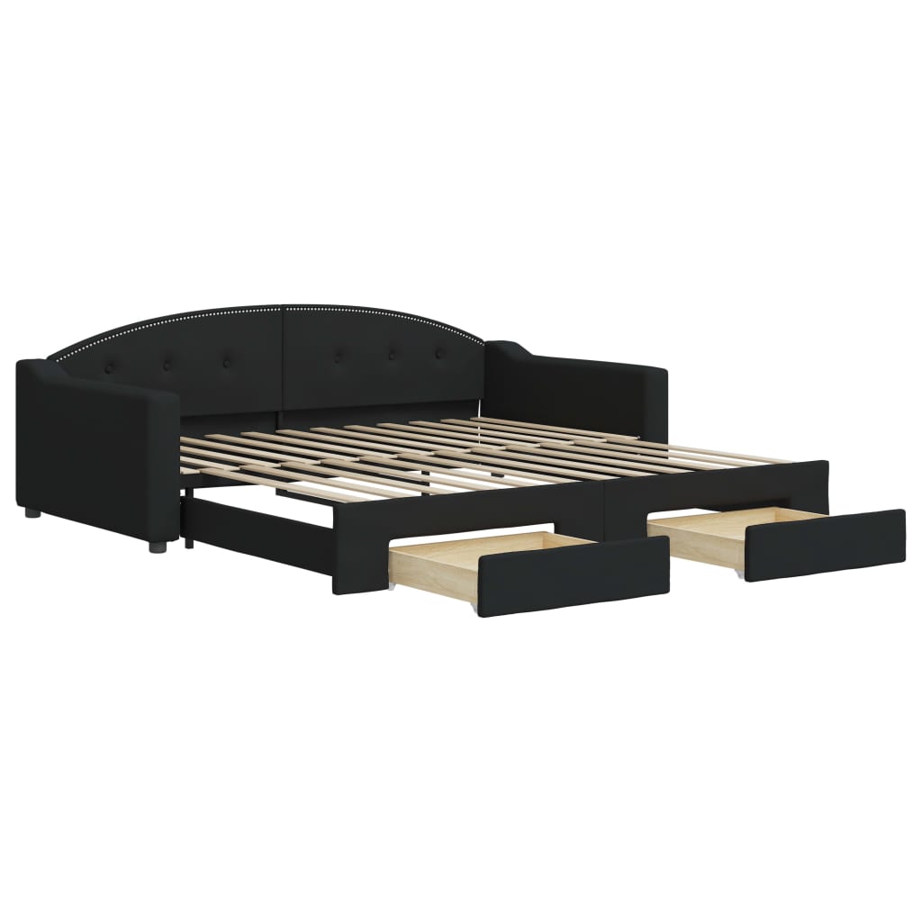 vidaXL Καναπές Κρεβάτι Συρόμενος Μαύρος 100x200εκ Υφασμάτινος Συρτάρια