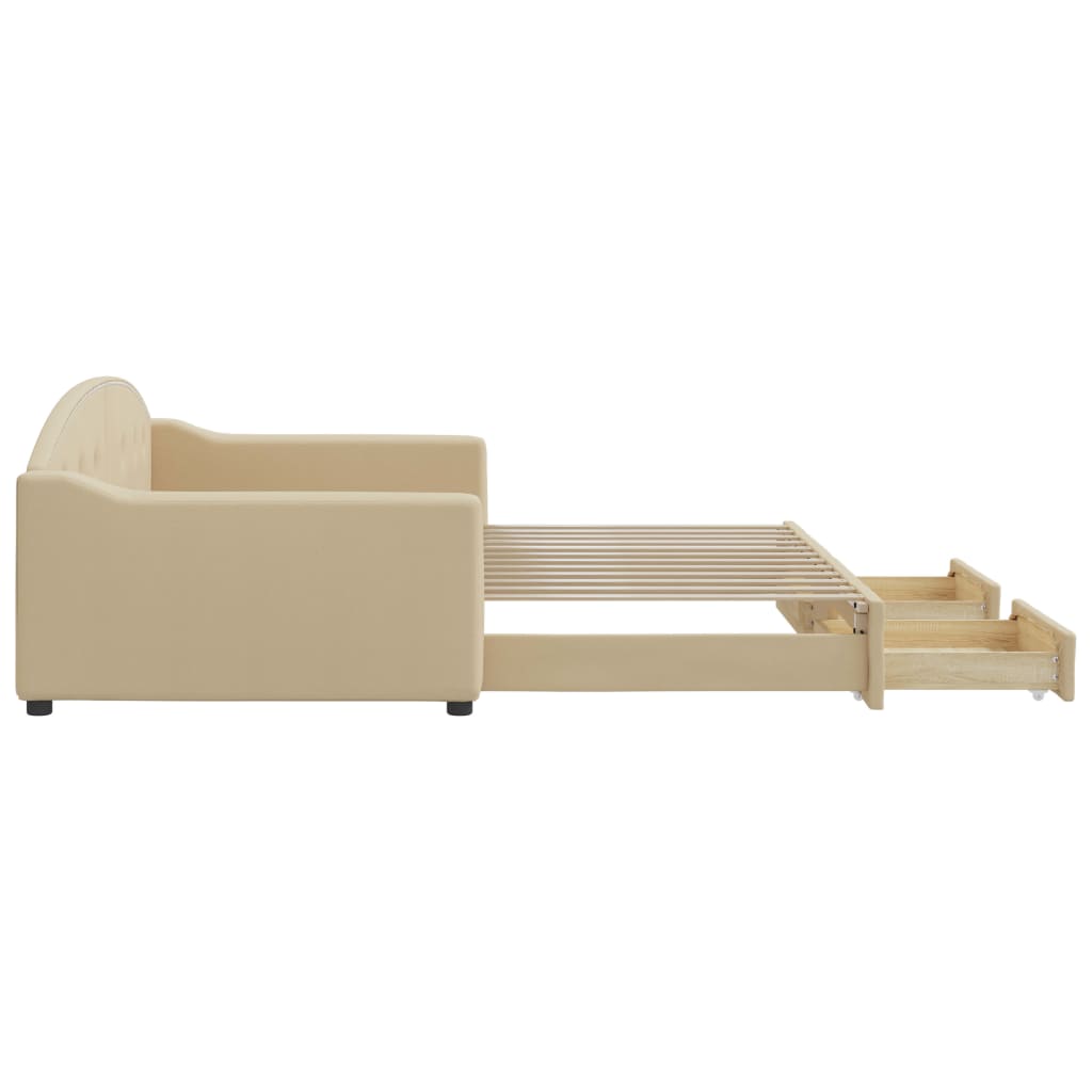 vidaXL Καναπές Κρεβάτι Συρόμενος Κρεμ 100x200 εκ. Υφασμάτινος Συρτάρια