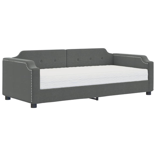 vidaXL Καναπές Κρεβάτι με Στρώμα Σκούρο Γκρι 90 x 190 εκ. Υφασμάτινο