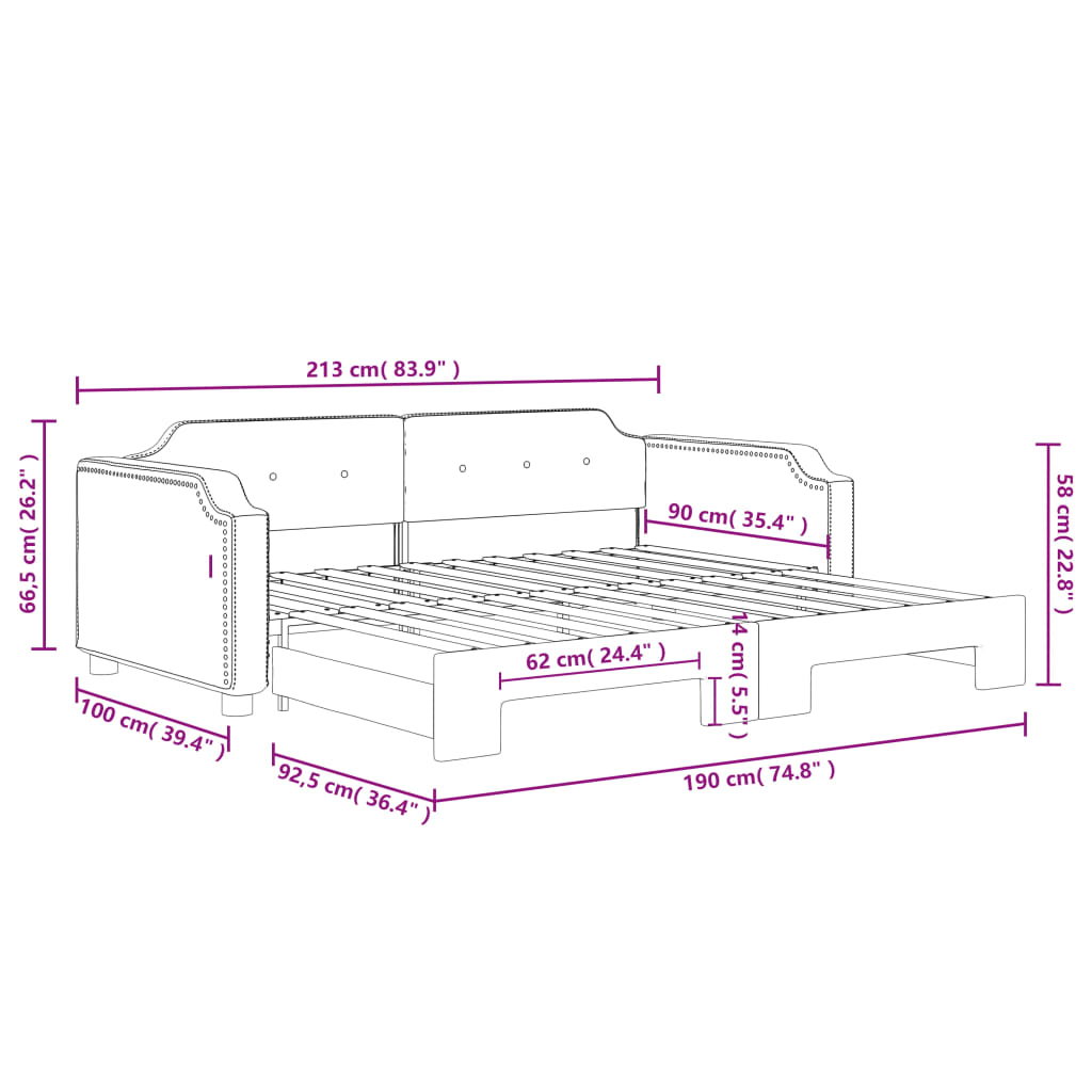 vidaXL Καναπές Κρεβάτι Συρόμενος Μαύρος 90x190 εκ. Ύφασμα