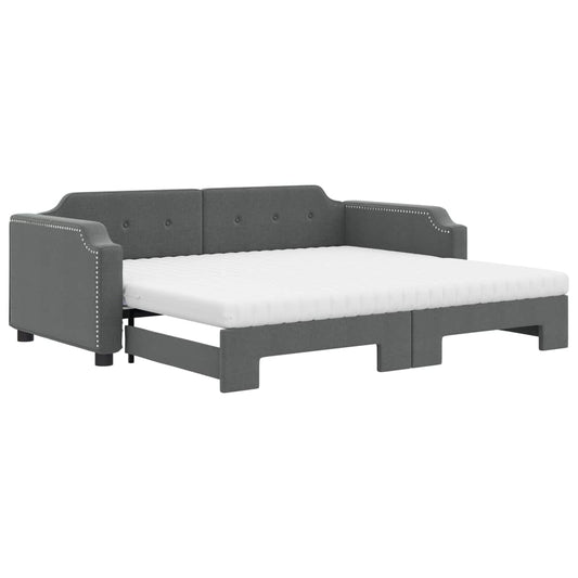 vidaXL Καναπές Κρεβάτι Συρόμενος Σκούρο γκρι 90x200 εκ Ύφασμα Στρώματα