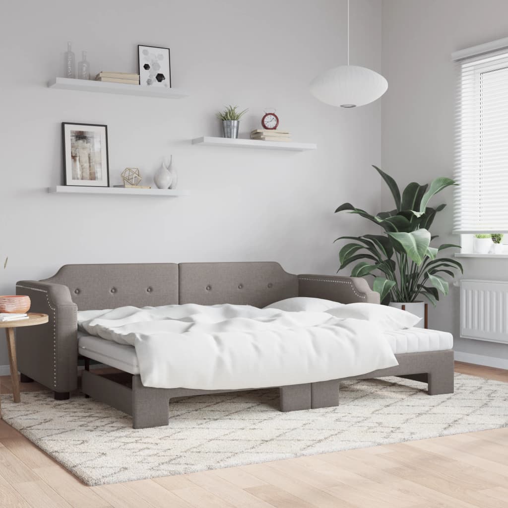 vidaXL Καναπές Κρεβάτι Συρόμενος Taupe 90x200 εκ. Ύφασμα Στρώματα