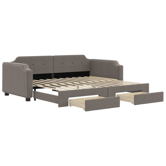 vidaXL Καναπές Κρεβάτι Συρόμενος Taupe 90x200 εκ. Ύφασμα & Συρτάρια