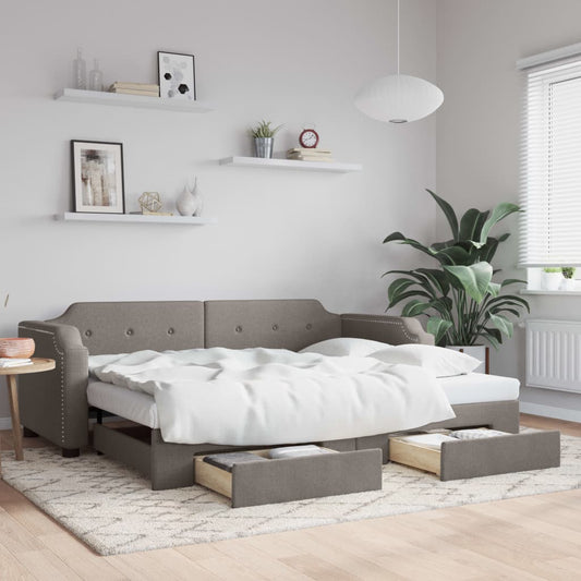 vidaXL Καναπές Κρεβάτι Συρόμενος Taupe 90x200 εκ. Ύφασμα & Συρτάρια