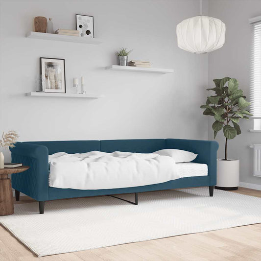 vidaXL Καναπές Κρεβάτι με Στρώμα Μπλε 90 x 200 εκ. Βελούδινος