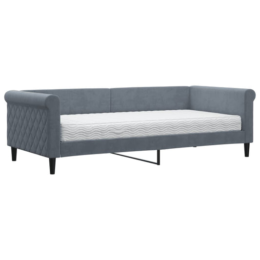 vidaXL Καναπέ Κρεβάτι με Στρώμα Σκούρο Γκρι 90 x 200 εκ. Βελούδινος
