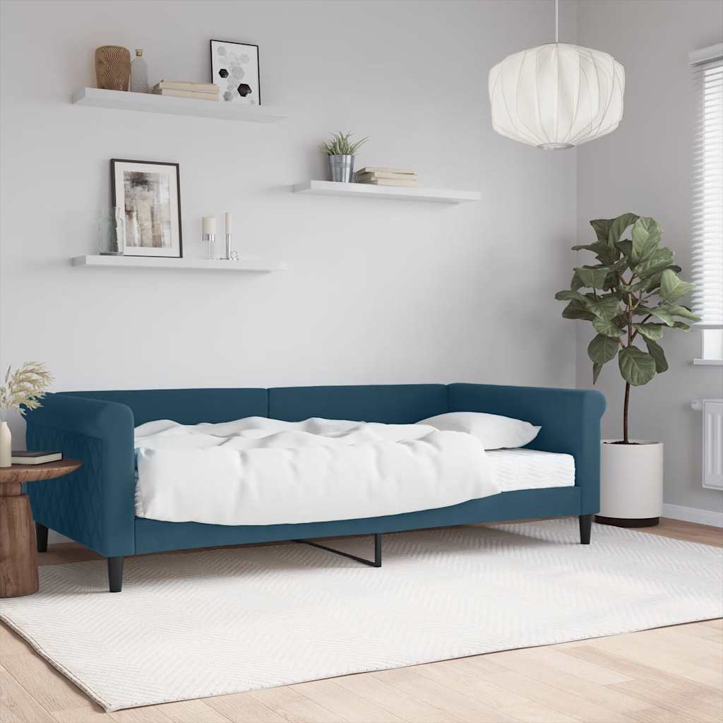 vidaXL Καναπές Κρεβάτι με Στρώμα Μπλε 100x200 εκ. Βελούδινος