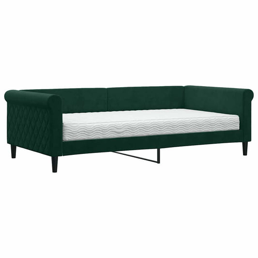 vidaXL Καναπέ Κρεβάτι με Στρώμα Σκούρο πράσινο 100x200εκ. Βελούδινος