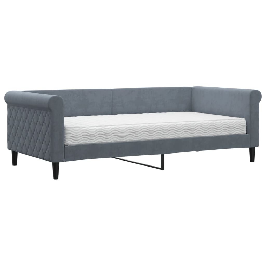 vidaXL Κρεβάτι ημέρας με στρώμα σκούρο γκρι 90x190 cm Βελούδο