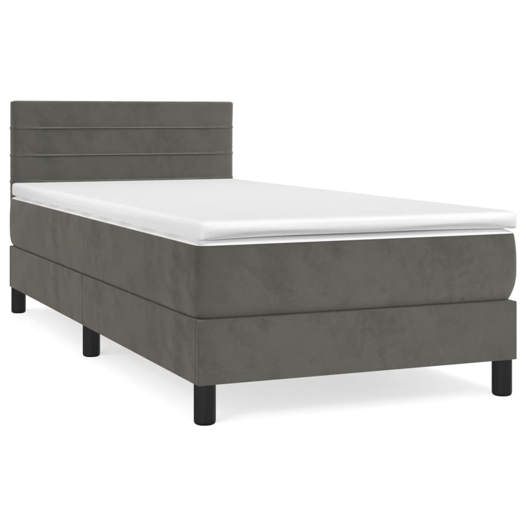 vidaXL Κρεβάτι Boxspring με Στρώμα Σκούρο Γκρι 90x190 εκ. Βελούδινο