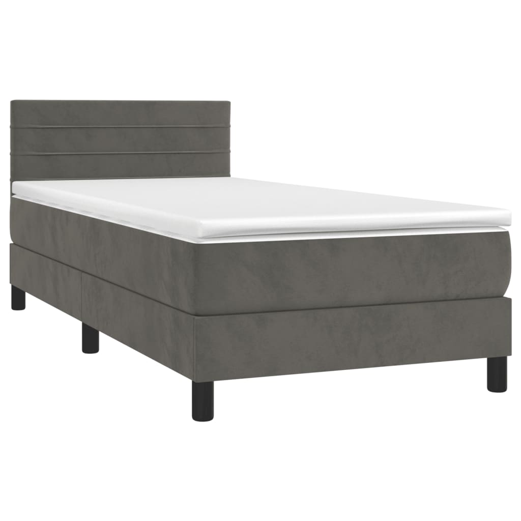 vidaXL Κρεβάτι Boxspring με Στρώμα Σκούρο Γκρι 90x190 εκ. Βελούδινο