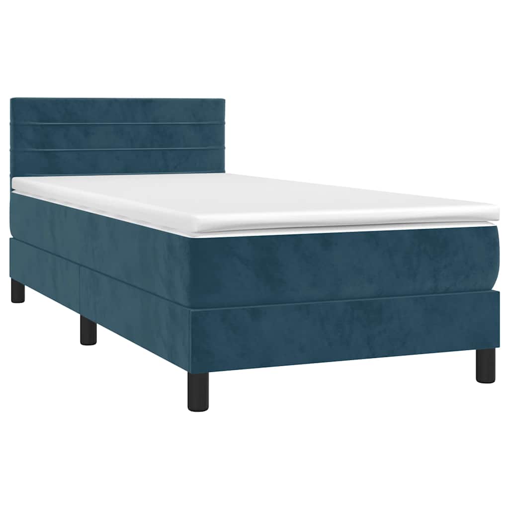 vidaXL Κρεβάτι Boxspring με Στρώμα Σκούρο Μπλε 90x190 εκ. Βελούδινο