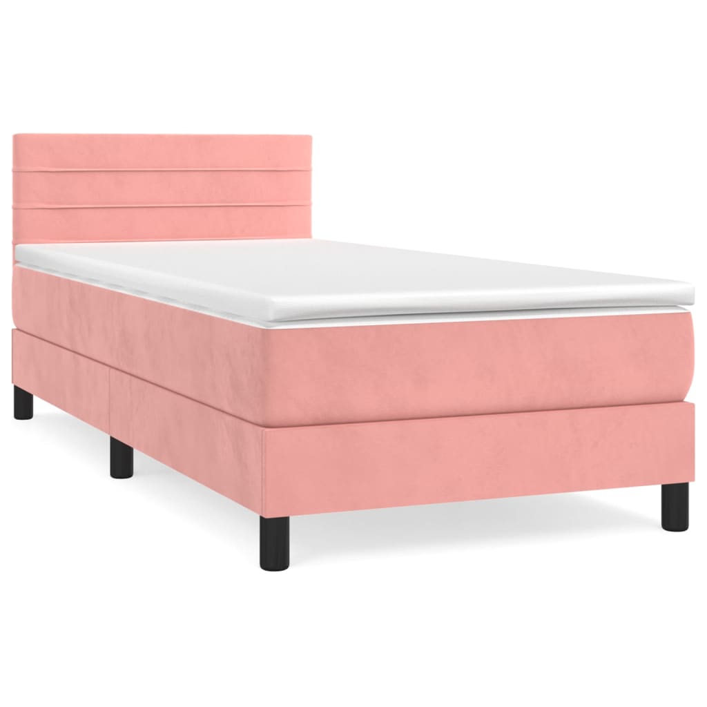 vidaXL Κρεβάτι Boxspring με Στρώμα Ροζ 90x200 εκ. Βελούδινο