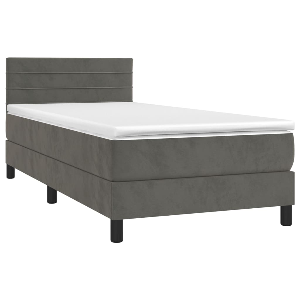 vidaXL Κρεβάτι Boxspring με Στρώμα Σκούρο Γκρι 100x200 εκ. Βελούδινο