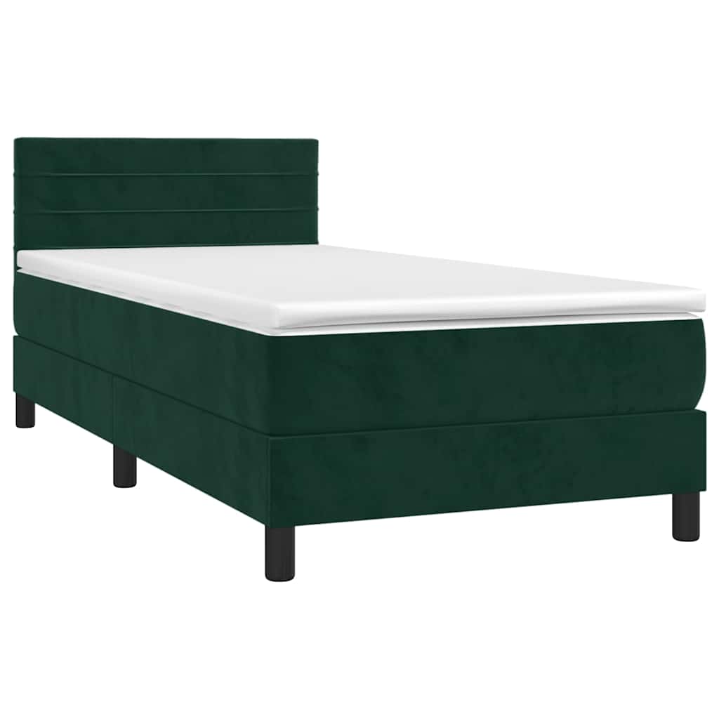 vidaXL Κρεβάτι Boxspring με Στρώμα Σκούρο Πράσινο 100x200εκ. Βελούδινο