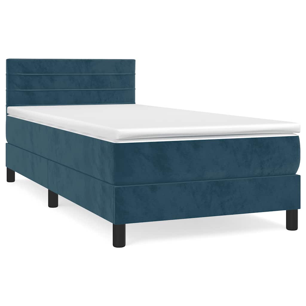 vidaXL Κρεβάτι Boxspring με Στρώμα Σκούρο Μπλε 100x200 εκ. Βελούδινο