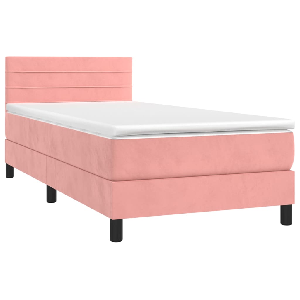 vidaXL Κρεβάτι Boxspring με Στρώμα Ροζ 100x200 εκ. Βελούδινο
