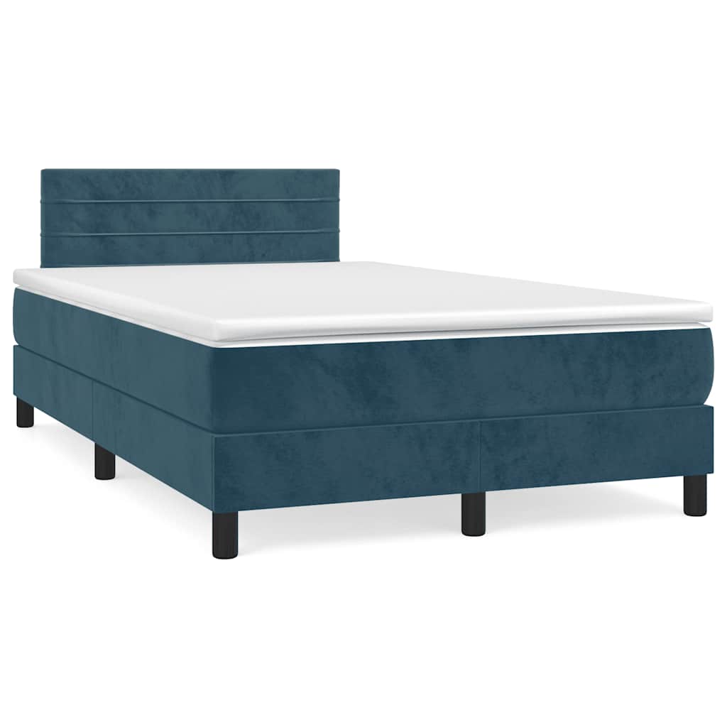 vidaXL Κρεβάτι Boxspring με Στρώμα Σκούρο Μπλε 120x200 εκ. Βελούδινο