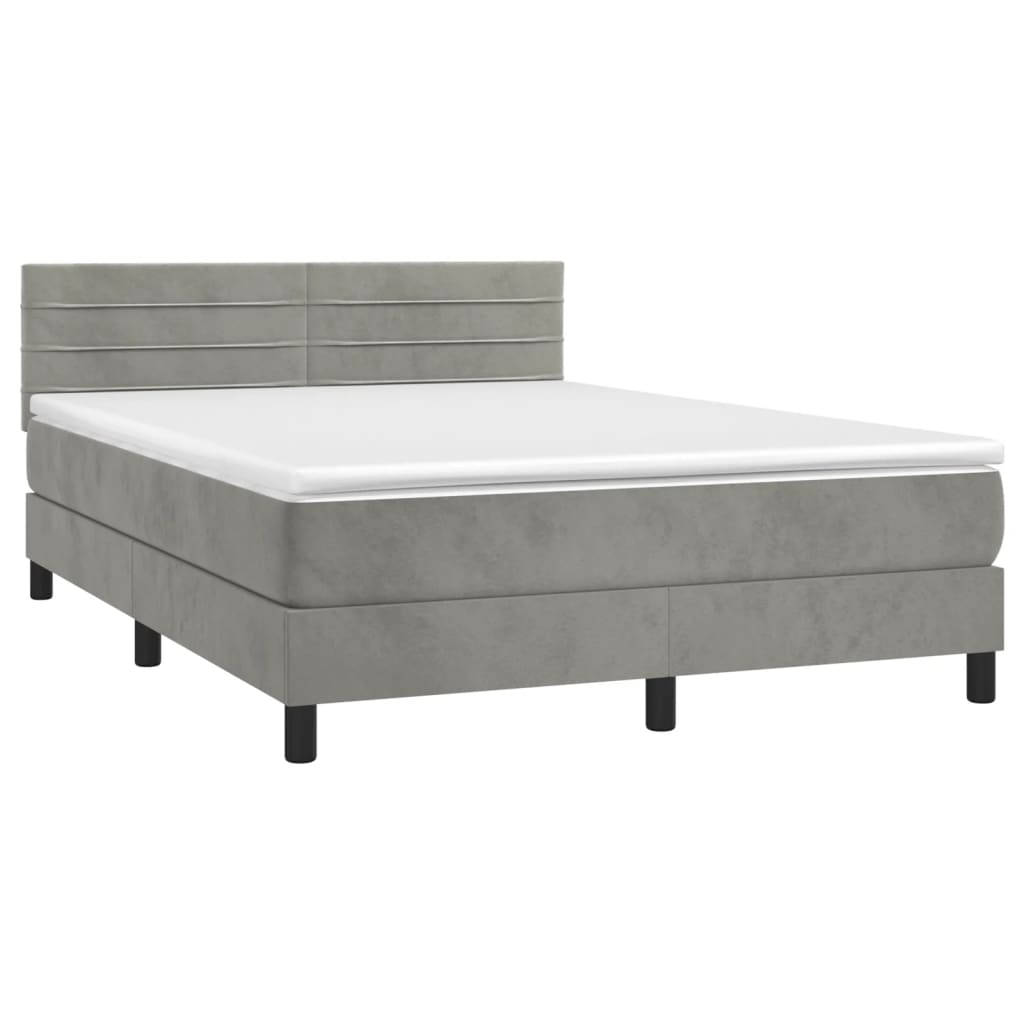 vidaXL Κρεβάτι Boxspring με Στρώμα Ανοιχτό Γκρι 140x200 εκ. Βελούδινο