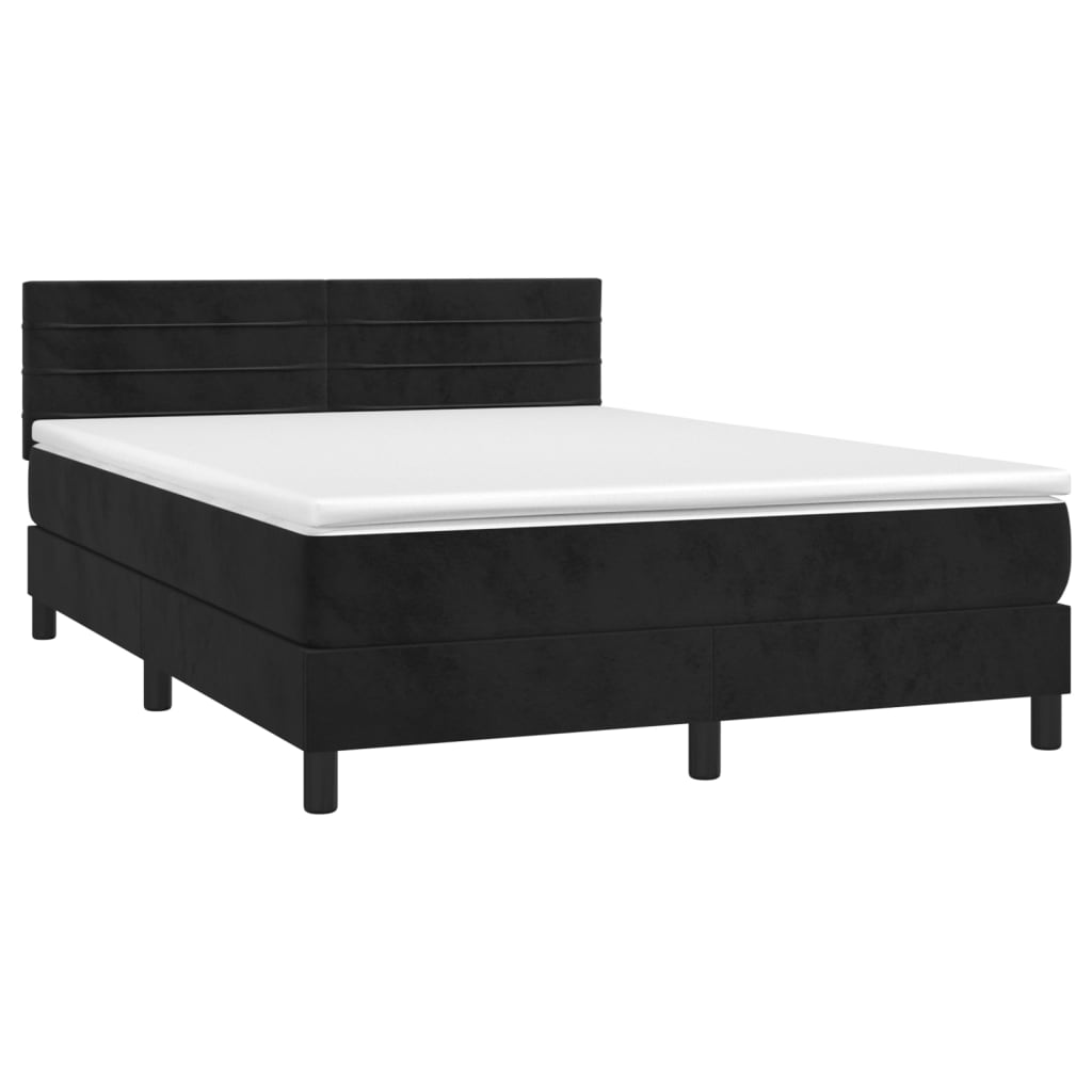 vidaXL Κρεβάτι Boxspring με Στρώμα Μαύρο 140x200 εκ. Βελούδινο