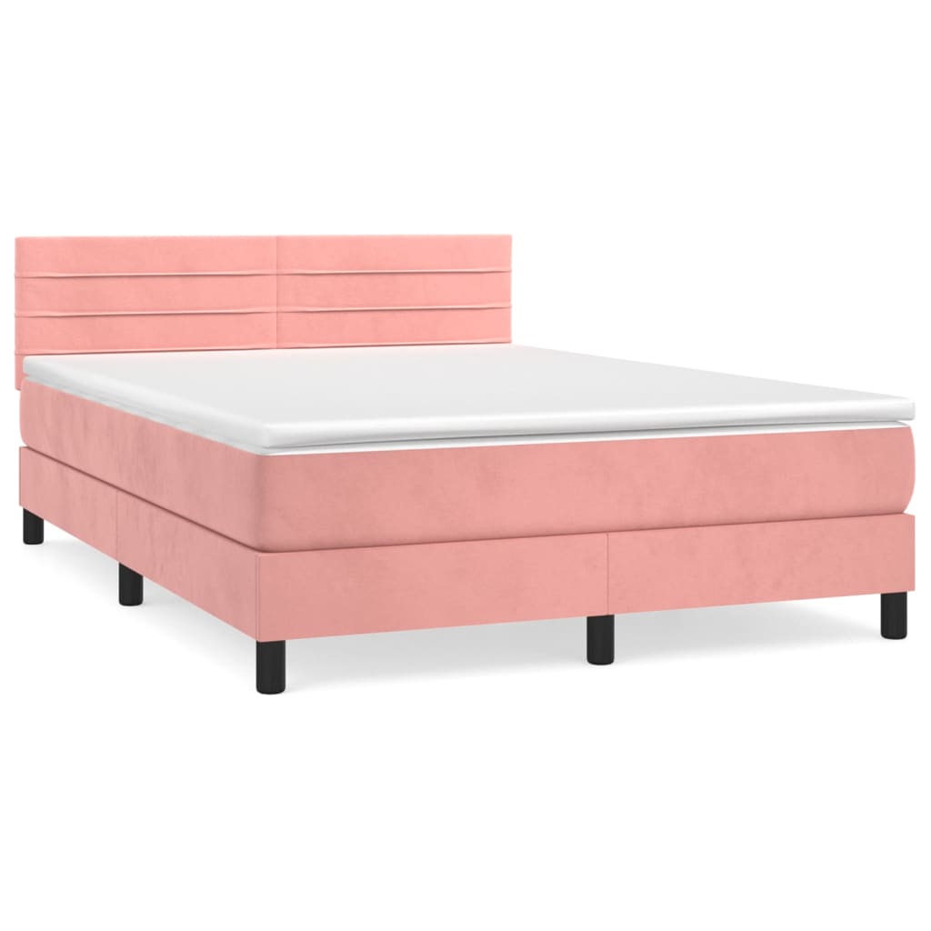vidaXL Κρεβάτι Boxspring με Στρώμα Ροζ 140x200 εκ. Βελούδινο