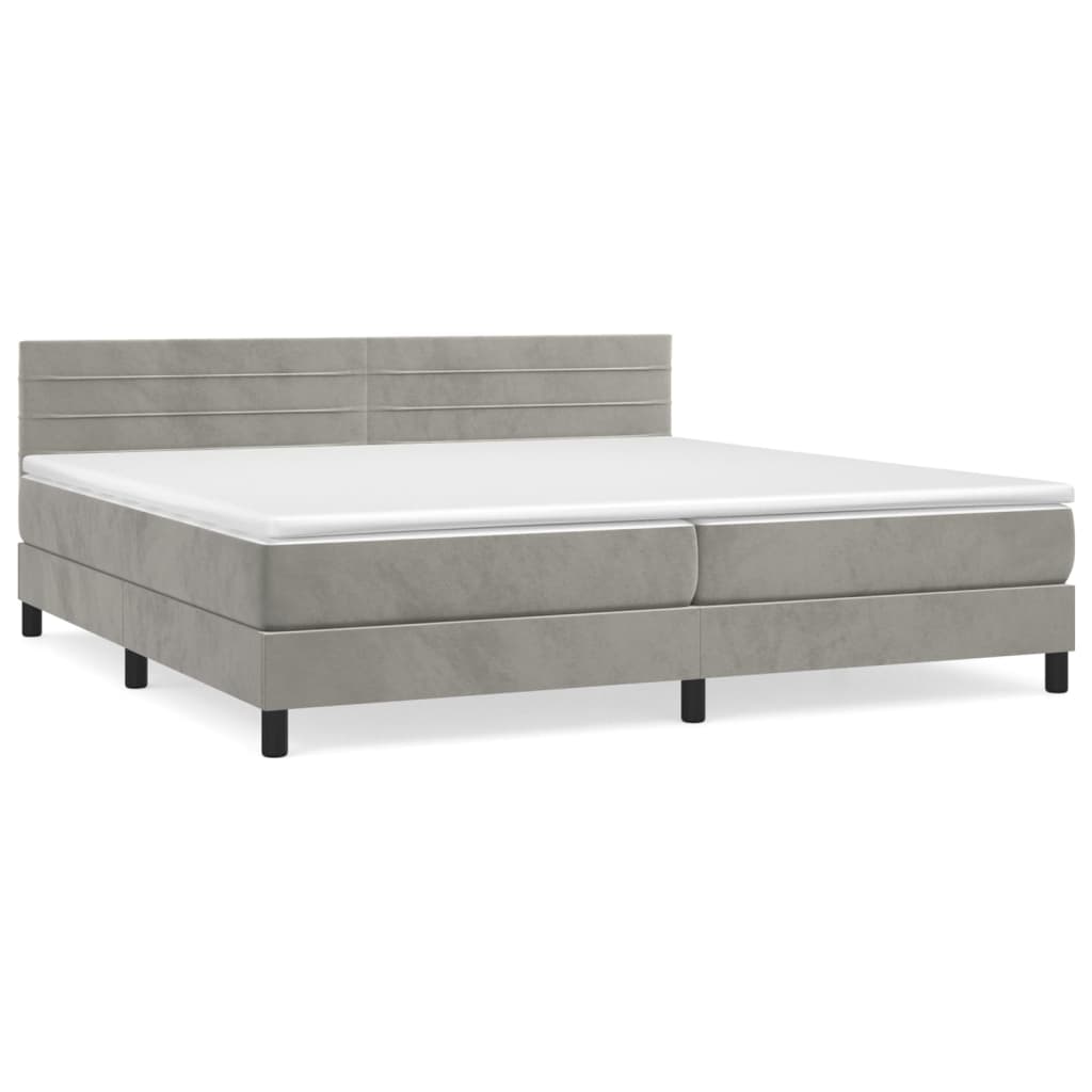 vidaXL Κρεβάτι Boxspring με Στρώμα Ανοιχτό Γκρι 200x200 εκ. Βελούδινο