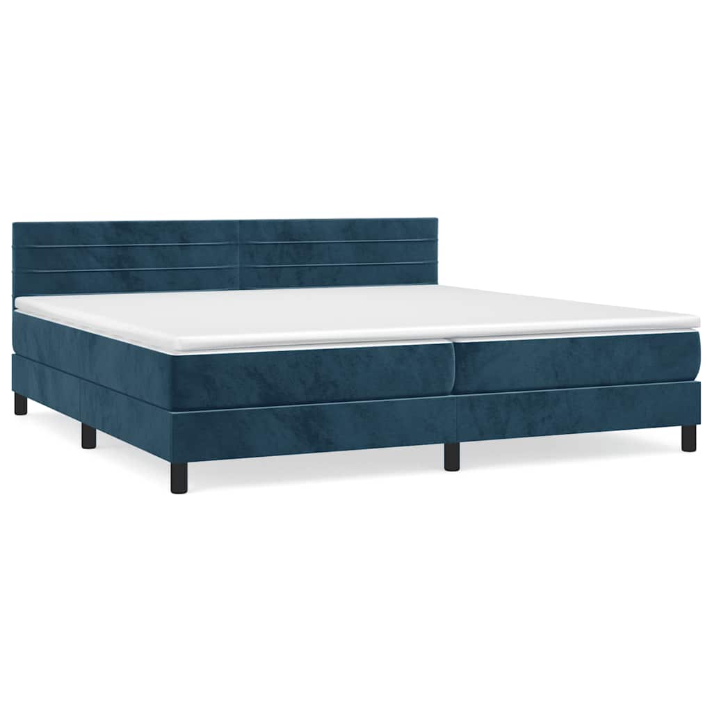 vidaXL Κρεβάτι Boxspring με Στρώμα Σκούρο Μπλε 200x200 εκ. Βελούδινο