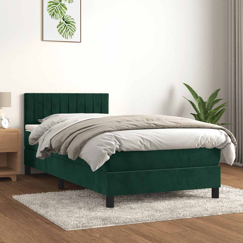 vidaXL Κρεβάτι Boxspring με Στρώμα Σκούρο Πράσινο 80x200 εκ. Βελούδινο
