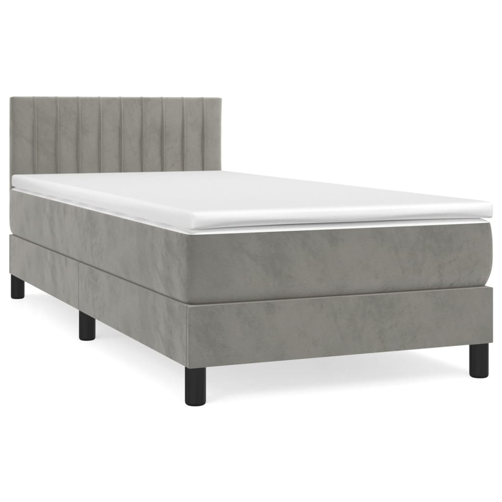 vidaXL Κρεβάτι Boxspring με Στρώμα Ανοιχτό Γκρι 90x190 εκ. Βελούδινο