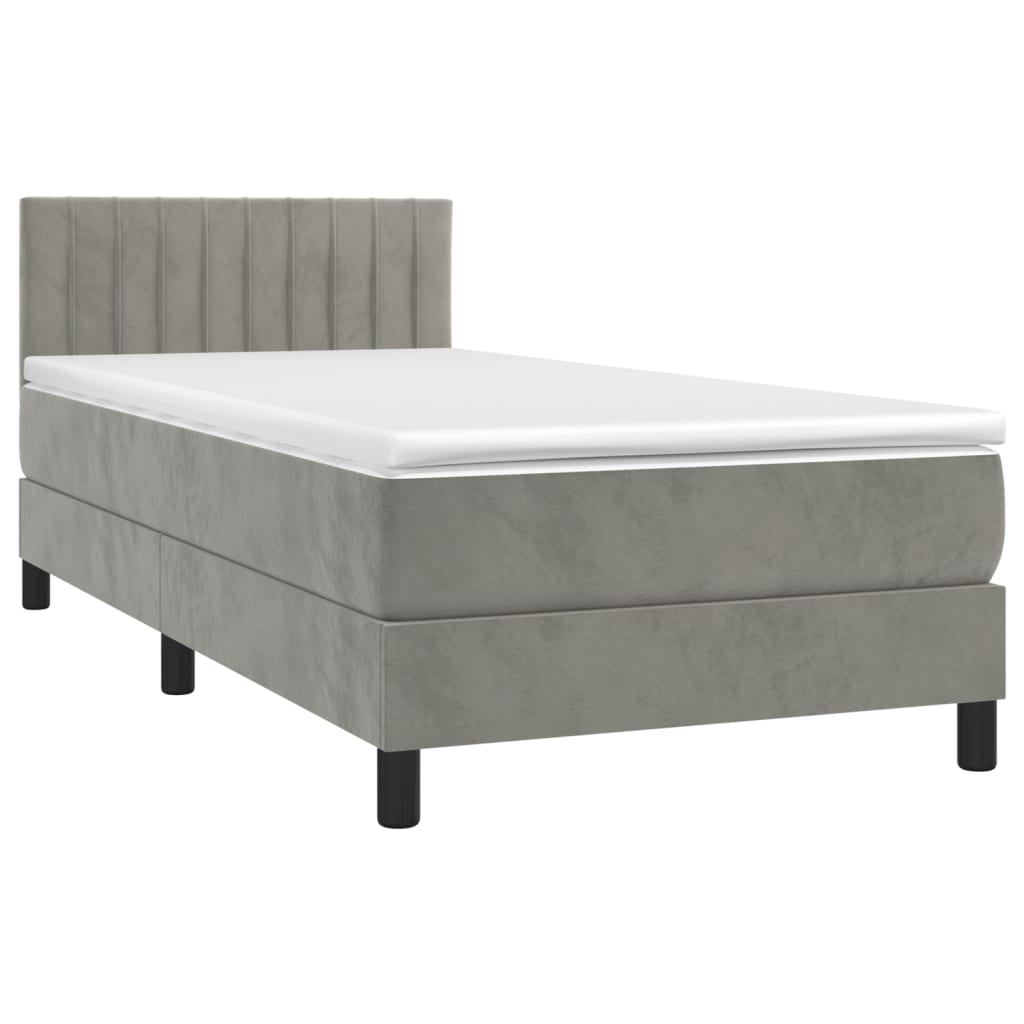 vidaXL Κρεβάτι Boxspring με Στρώμα Ανοιχτό Γκρι 90x190 εκ. Βελούδινο