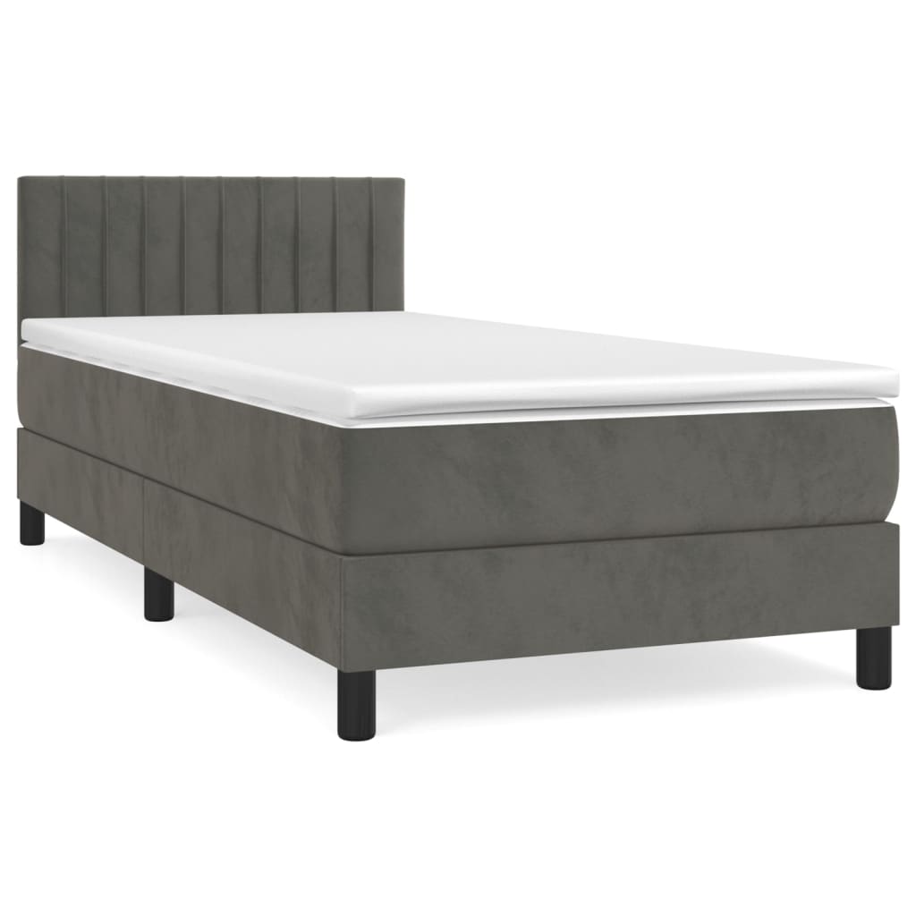 vidaXL Κρεβάτι Boxspring με Στρώμα Σκούρο Γκρι 90x190 εκ. Βελούδινο