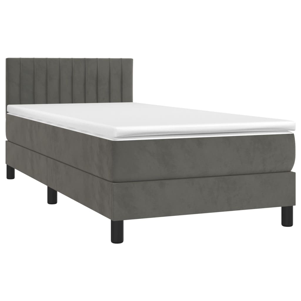 vidaXL Κρεβάτι Boxspring με Στρώμα Σκούρο Γκρι 90x190 εκ. Βελούδινο