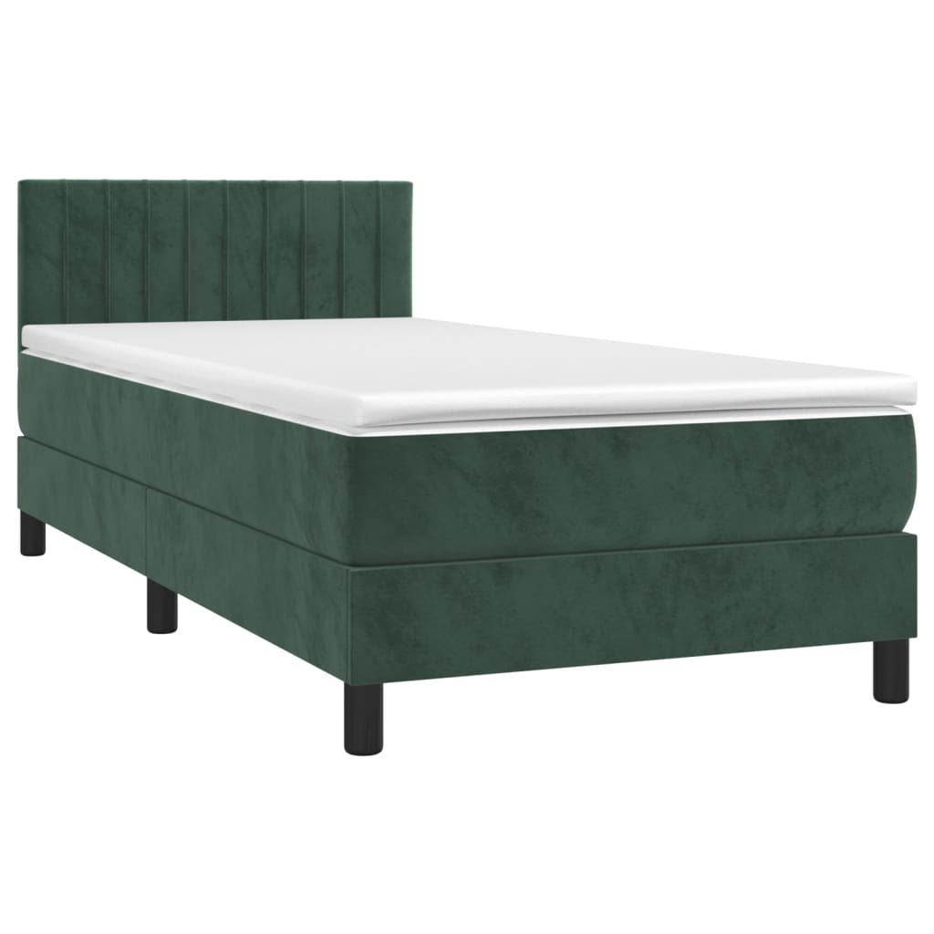 vidaXL Κρεβάτι Boxspring με Στρώμα Σκούρο Πράσινο 90x190 εκ. Βελούδινο