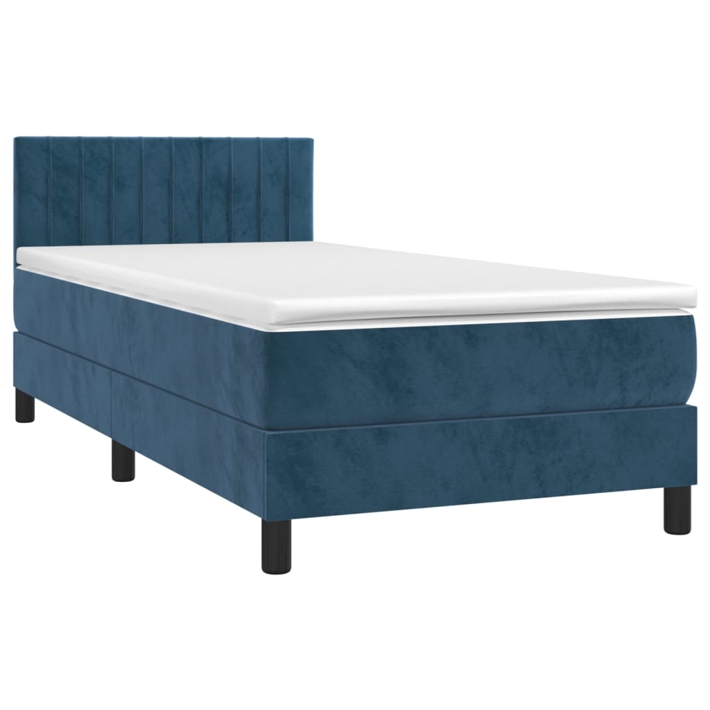 vidaXL Κρεβάτι Boxspring με Στρώμα Σκούρο Μπλε 90x190 εκ. Βελούδινο