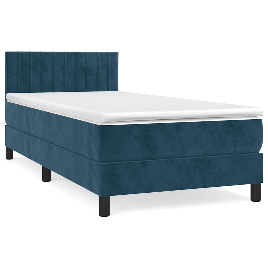 vidaXL Κρεβάτι Boxspring με Στρώμα Σκούρο Μπλε 100x200 εκ. Βελούδινο