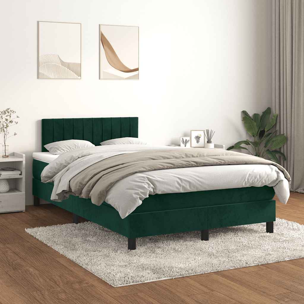 vidaXL Κρεβάτι Boxspring με Στρώμα Σκούρο Πράσινο 120x200εκ. Βελούδινο