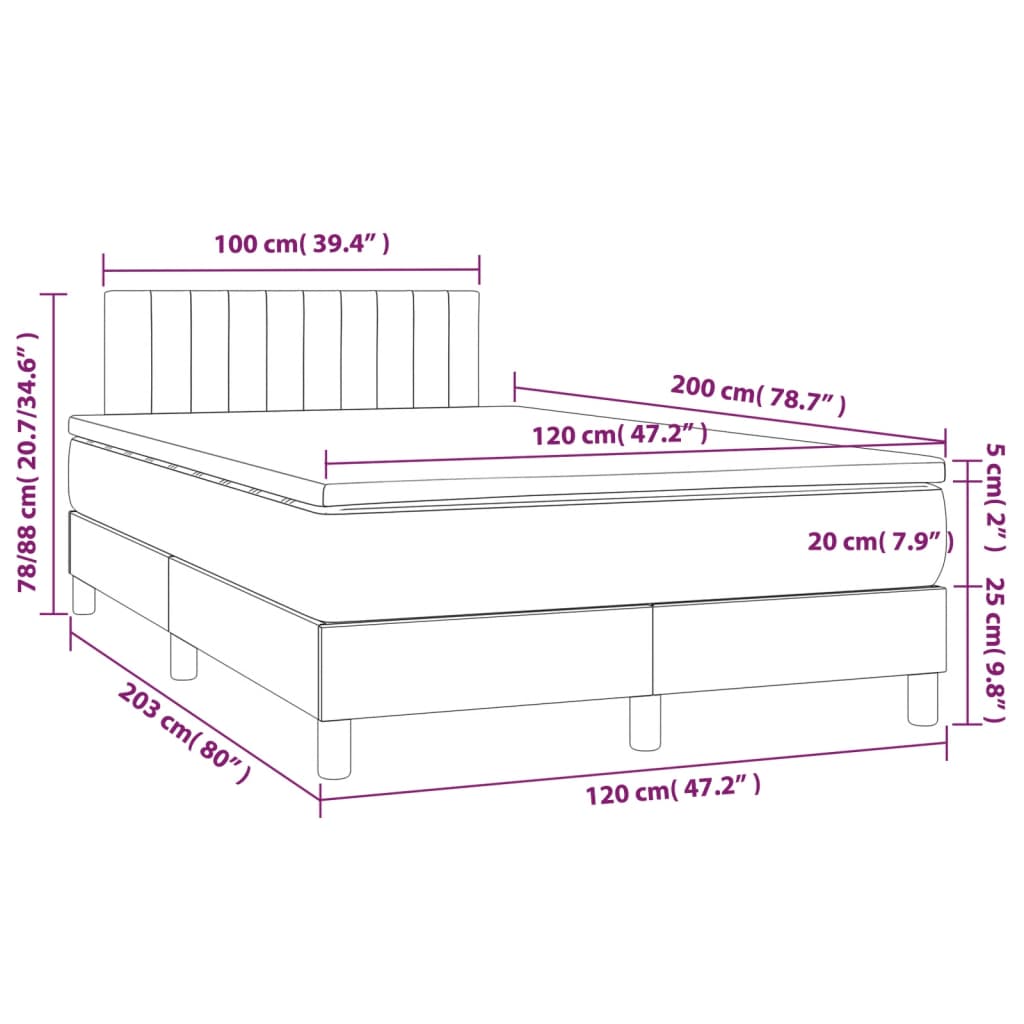 vidaXL Κρεβάτι Boxspring με Στρώμα Σκούρο Μπλε 120x200 εκ. Βελούδινο