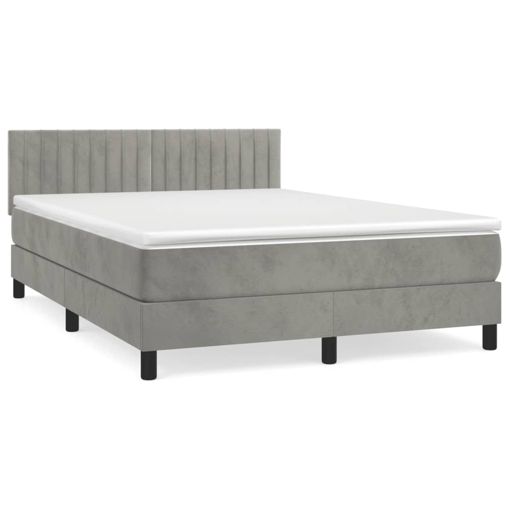 vidaXL Κρεβάτι Boxspring με Στρώμα Ανοιχτό Γκρι 140x190 εκ. Βελούδινο