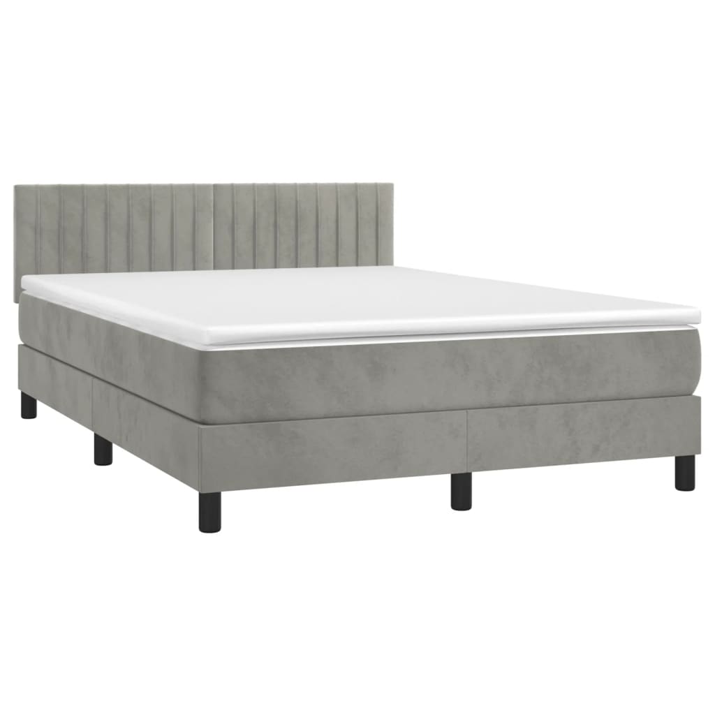 vidaXL Κρεβάτι Boxspring με Στρώμα Ανοιχτό Γκρι 140x190 εκ. Βελούδινο