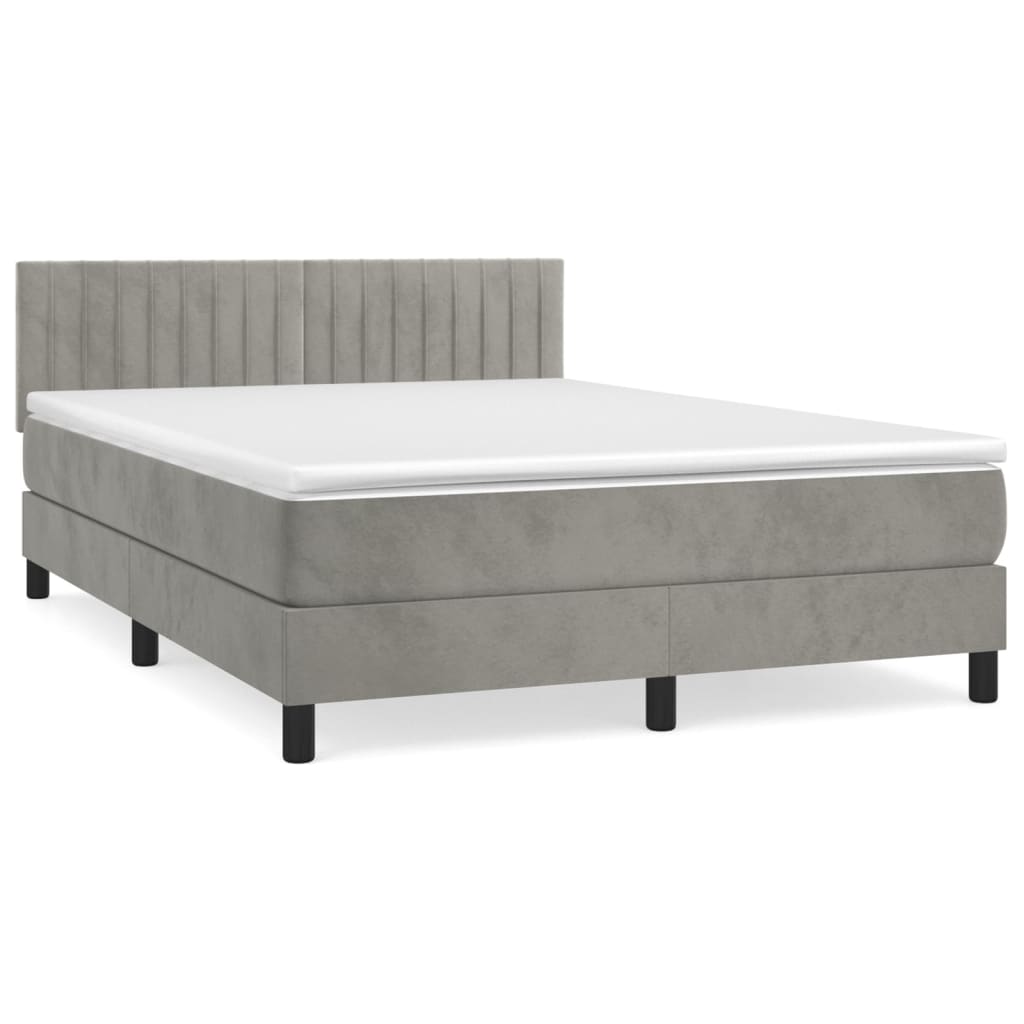 vidaXL Κρεβάτι Boxspring με Στρώμα Ανοιχτό Γκρι 140x200 εκ. Βελούδινο