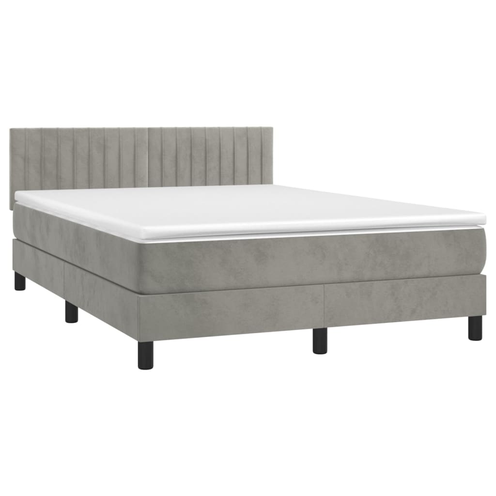 vidaXL Κρεβάτι Boxspring με Στρώμα Ανοιχτό Γκρι 140x200 εκ. Βελούδινο