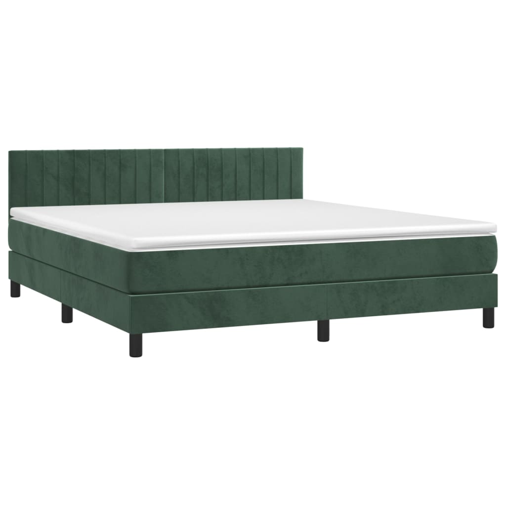 vidaXL Κρεβάτι Boxspring με Στρώμα Σκούρο Πράσινο 160x200εκ. Βελούδινο