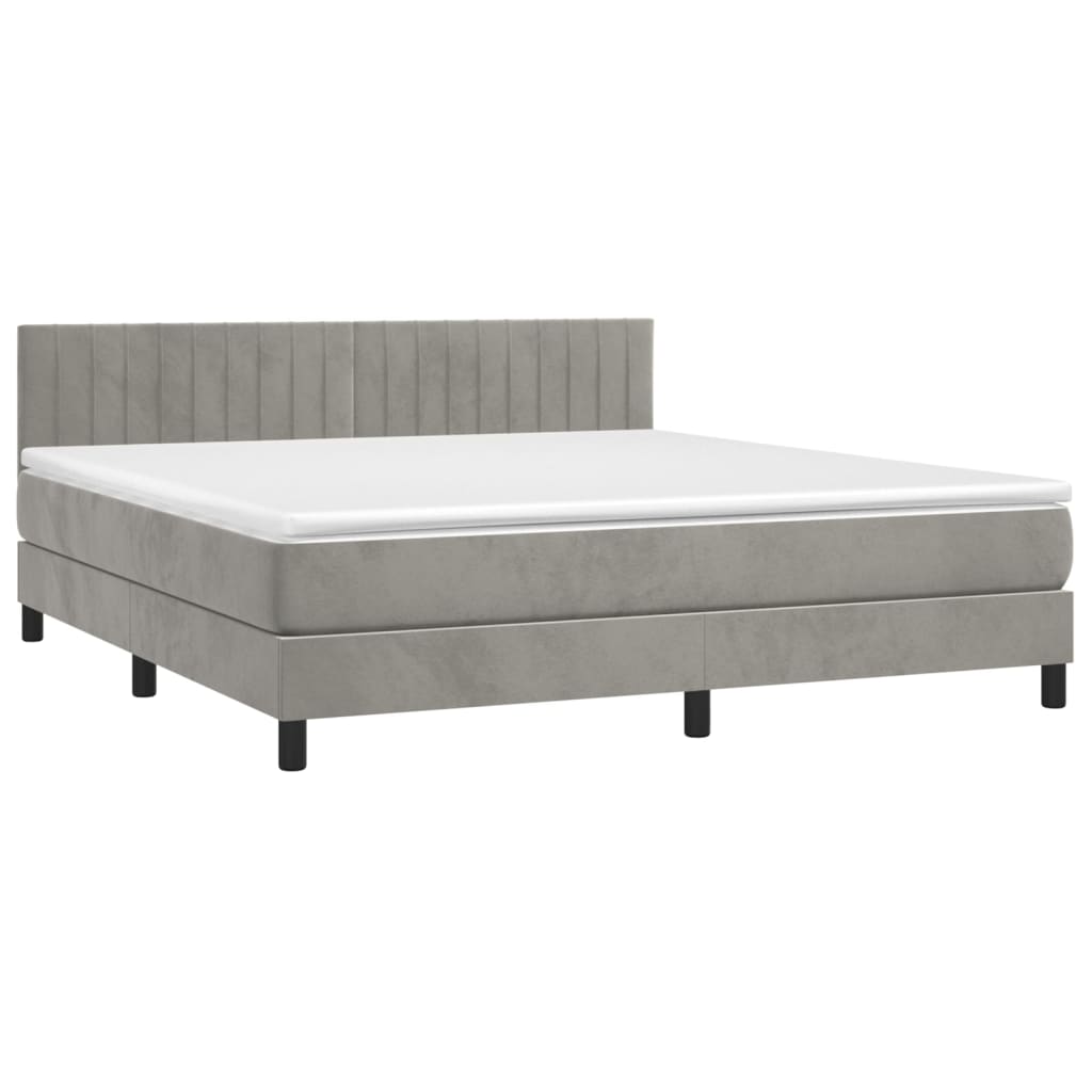 vidaXL Κρεβάτι Boxspring με Στρώμα Ανοιχτό Γκρι 180x200 εκ. Βελούδινο