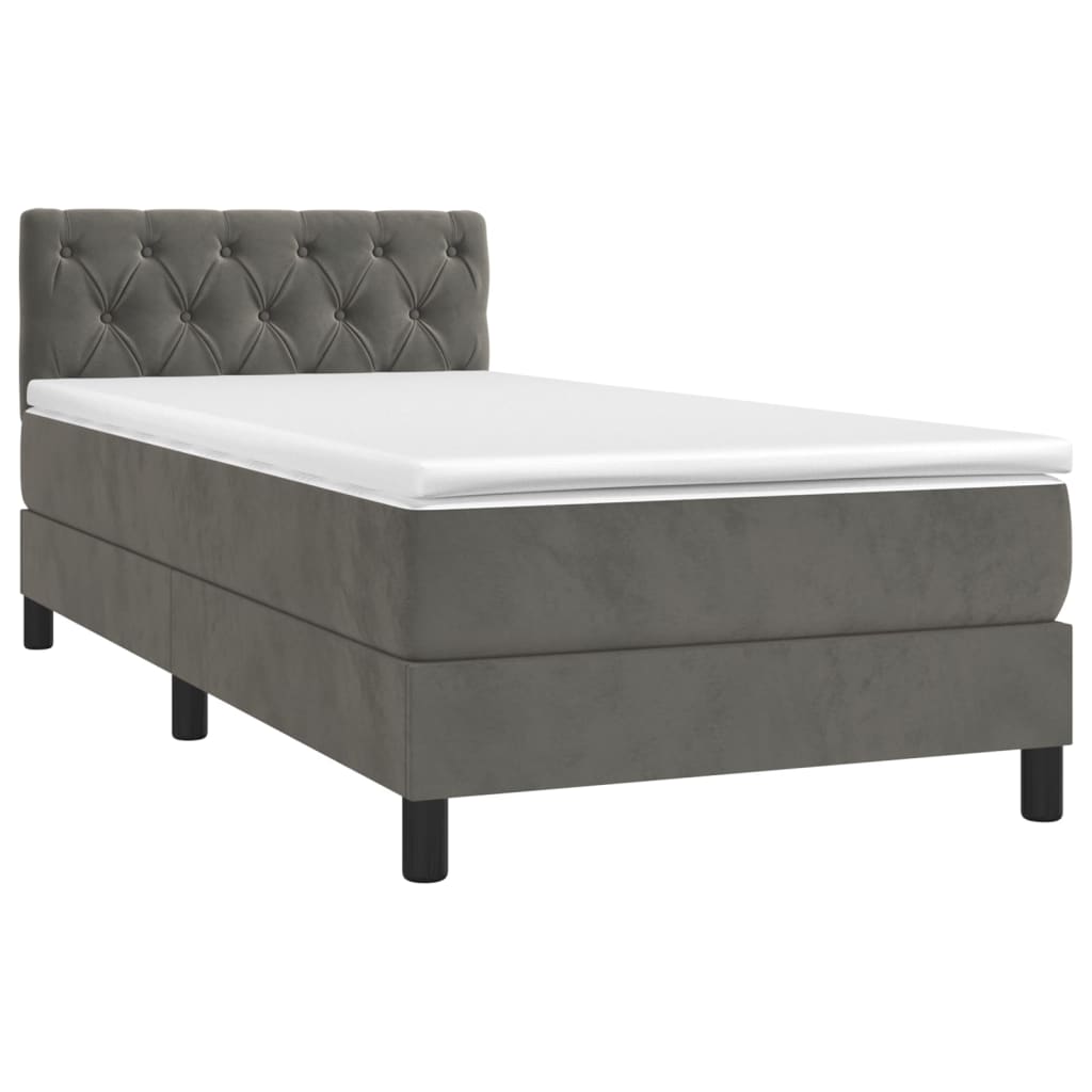 vidaXL Κρεβάτι Boxspring με Στρώμα Σκούρο Γκρι 80x200 εκ. Βελούδινο
